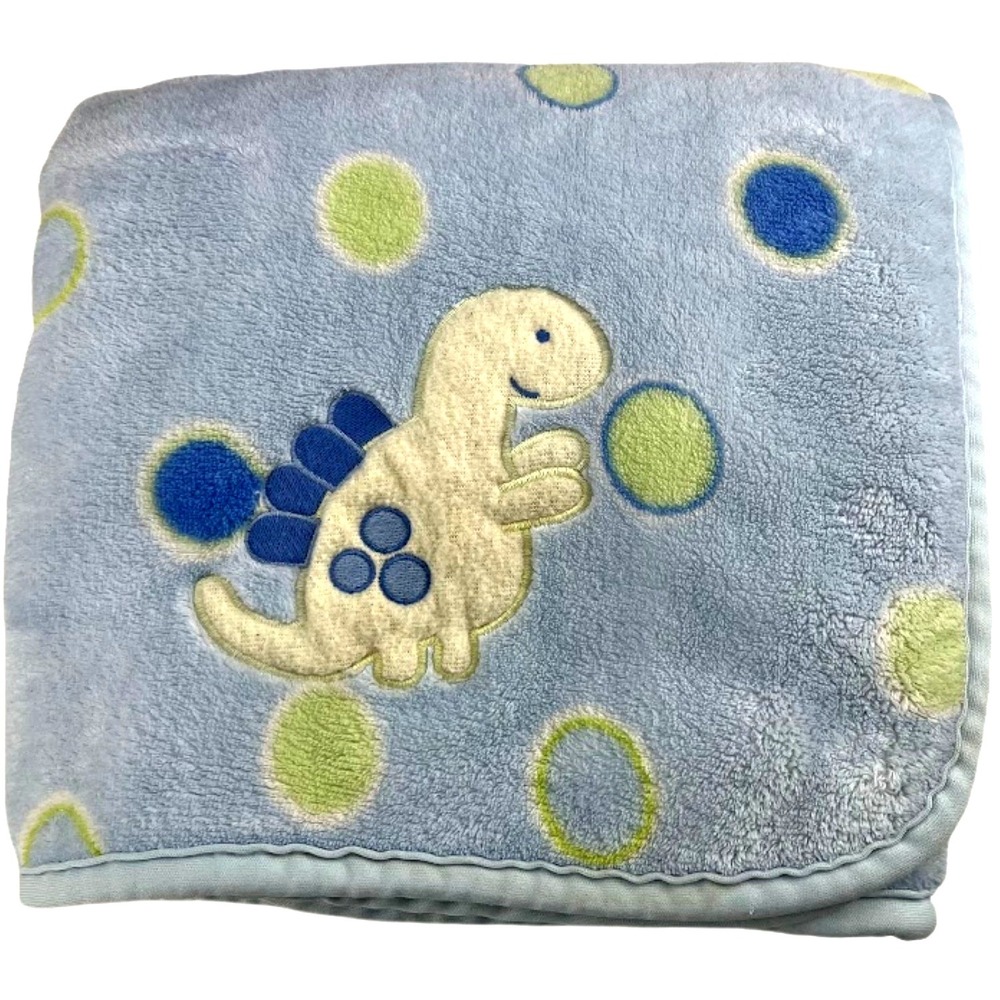 Baby Gear? Blue Polka Dot Dinosaur Blanket Fleece Green Security Lovey Soft